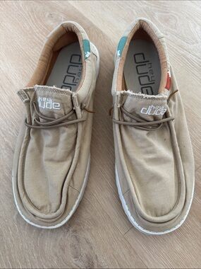 Hey Dude Casual Slip-On Loafers in Tan with Teal & Orange Accents